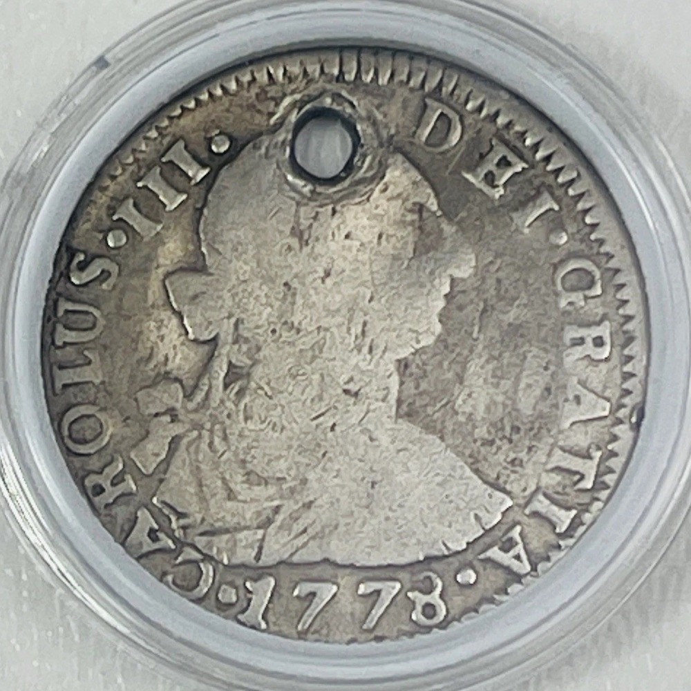 1778 Mexico‎ Charles IV 2 Reales Coin 8T  Carolus Mexico City Mint Holed